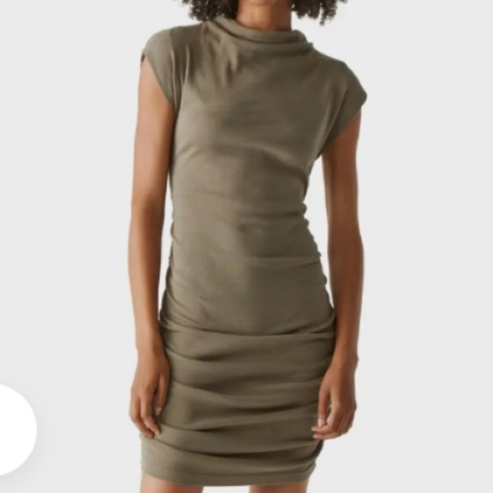 Michael Stars Gia Power Shoulder Dress in Olive